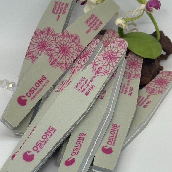 9x Oslong Professional Double Sided Sponge Nail File - 80/150 & 100/150 - New - Picture 1 of 4